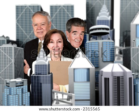 business people in corporate environment with buildings made in 3d - focus is on people