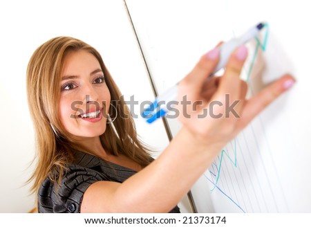 business woman drawing a success chart on a board