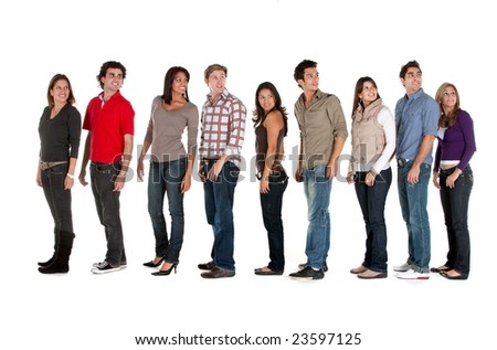 Large Group Of Casual People Looking Back - Isolated Stock Photo ...