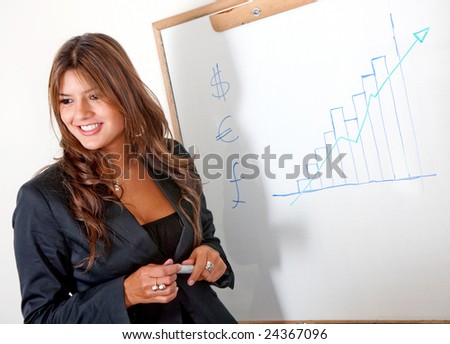 business woman presentation showing her success in an office