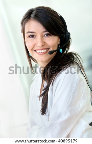 customer support operator woman smiling at the office