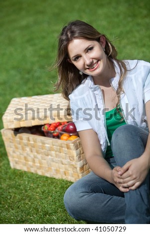 Happy woman on a picnic day outdoors