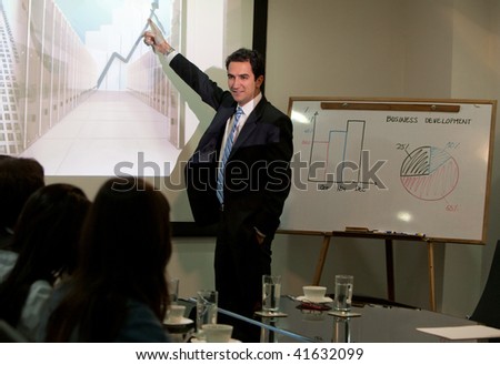 Corporate man at a business presentation at the office