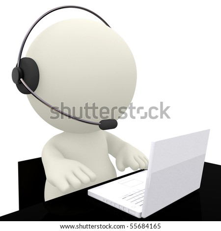 Call Center Operator Sitting At His Desk - Isolated Over A White ...