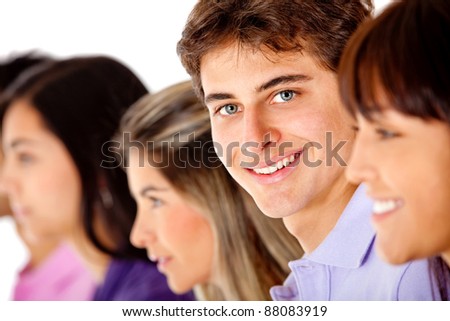 Group of young people in a row - isolated over a white background