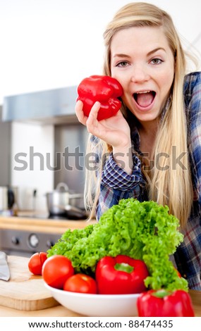 Healthy eating woman preparing a vegetable salad