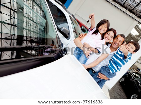 Happy family with their new car t the dealer