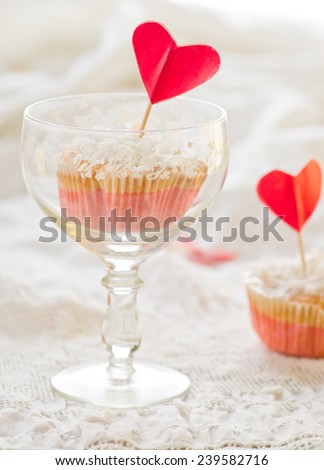 coconut cakes in festive registration for St. Valentine\'s Day.