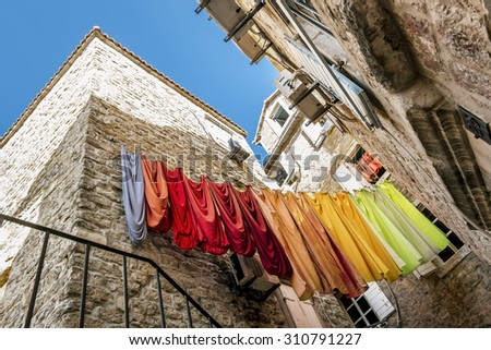 June 3, 2015. linens dried in the streets of the old town of Budva.Montenegro.