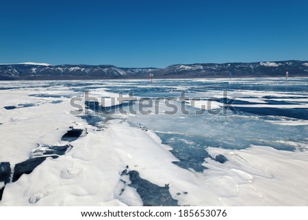 outdoor view of frozen baikal lake in winter