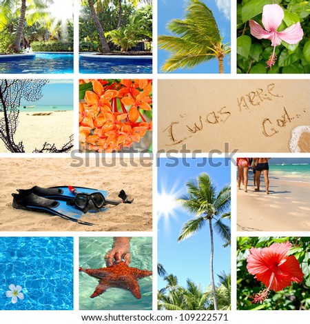 Tropical collage. Exotic travel. Summertime theme photo
