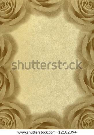 Decorative ornament with roses on an old paper. An element of design for a congratulatory background. Vintage background.