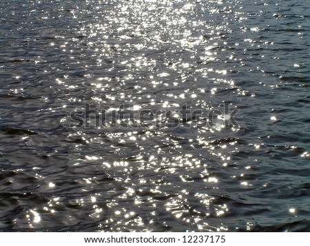 Water ripples, background design. Patches of light of the sun on water. Reflection of beams of the sun on a decline.