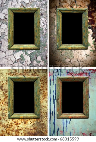 Photo Frame on old metallic surface. Vintage background. Collage of four frames