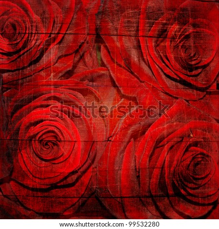 Abstract grunge textured background with red roses for the cover design or photo album pages