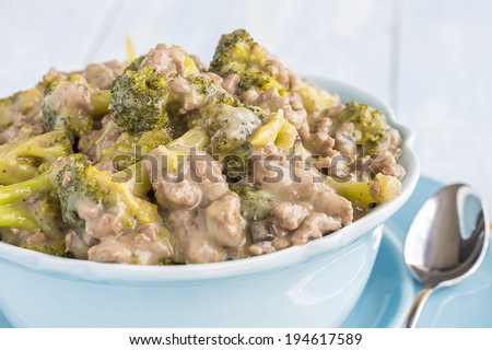 Ground beef and broccoli cooked in mushroom soup, a common meal for families in Hawaii