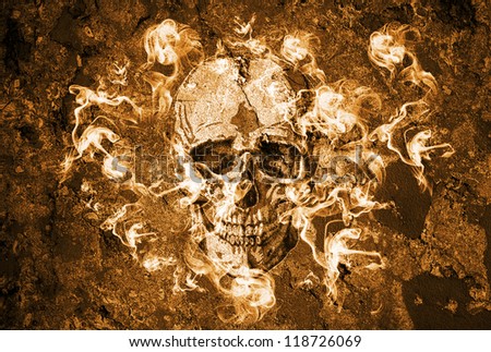 Halloween background with grunge wall and skull