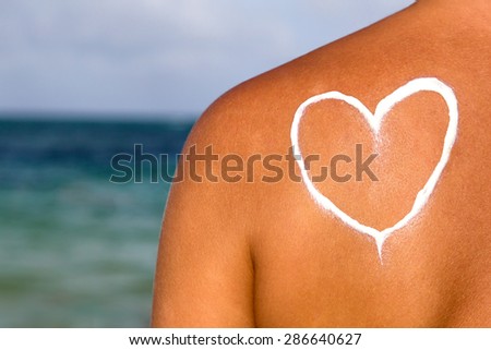 suncream on the skin, in the form of a heart