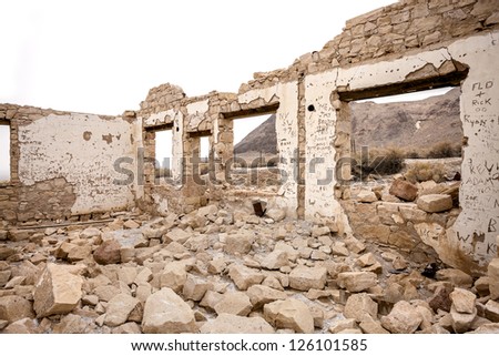 Interior walls of the Overbury Building ruins, home of the First National Bank of Rhyolite.