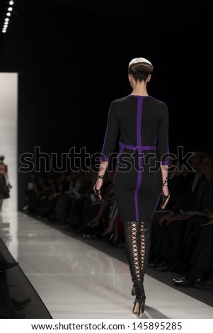 NEW YORK - FEBRUARY 10: A model is walking the runaway at Ralph Rucci Show for Fall/Winter 2013 Collection during Mercedes-Benz Fashion Week on February 10, 2013 in New York