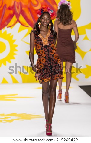 NEW YORK - SEPTEMBER 04 2014: A model walks the runway at Desigual Spring 2015 Ready-to-Wear Show during Mercedes-Benz Fashion Week at Lincoln Center