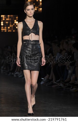 NEW YORK, NY - SEPTEMBER 09: Emmy Rappe walks the runway at the Diesel Black Gold Spring 2015 Collection at Skylight at Moynihan Station SEPTEMBER 9, 2014