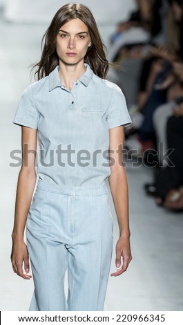 NEW YORK, NY - SEPTEMBER 6, 2014: Ronja Furrer walks the runway at Lacoste Spring 2015 Collection at The Theater at Lincoln Center