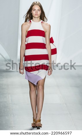 NEW YORK, NY - SEPTEMBER 6, 2014: Agne Konciute walks the runway at Lacoste Spring 2015 Collection at The Theater at Lincoln Center