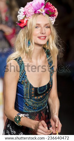 NEW YORK - SEPTEMBER 04 2014: Eva Staudinger walks the runway at Desigual Spring 2015 Ready-to-Wear Show during Mercedes-Benz Fashion Week at Lincoln Center