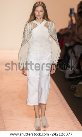 NEW YORK - SEPTEMBER 04 2014: Evelina Sriebelyte is walking the runway at BCBGMAXAZRIA Spring 2015 Ready-to-Wear Show during Mercedes-Benz Fashion Week at Lincoln Center