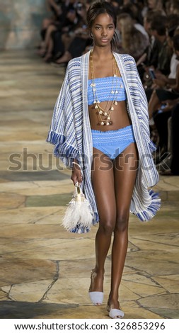 New York City, USA - September 15, 2015: Tami Williams walks the runway at the Tory Burch fashion show during the Spring Summer 2016 New York Fashion Week at David H. Koch Theater at Lincoln Center