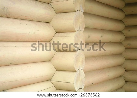 Wall of country wooden house. Construction\'s details of the loghouse.