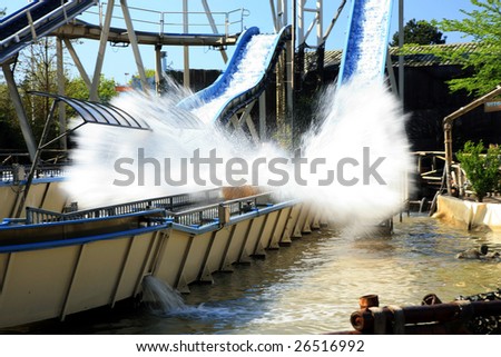 Funfair park in Rijswijk in The Hague, Netherlands. Theme park. Water slide.