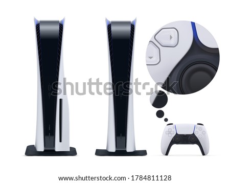 Two nextgen console with gamepad controller isolated on white background. Vector illustration