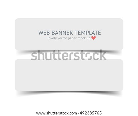 Realistic vector web banner, header, footer. Paper strip card with round corners and shadow isolated on white background.