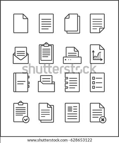 Set of vector outline file management icons, document pictograms. File Icons.