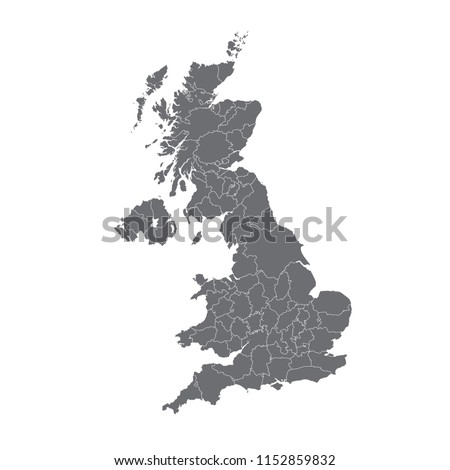 Map of the United Kingdom with county regions Foto stock © 