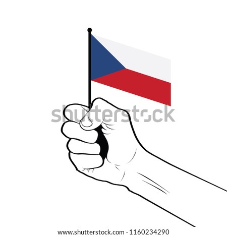 Clenched fist raised in the air holding the national flag of Czech Republic