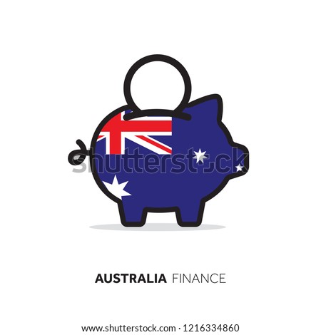 Australia economic concept. Piggy bank with national flag.
