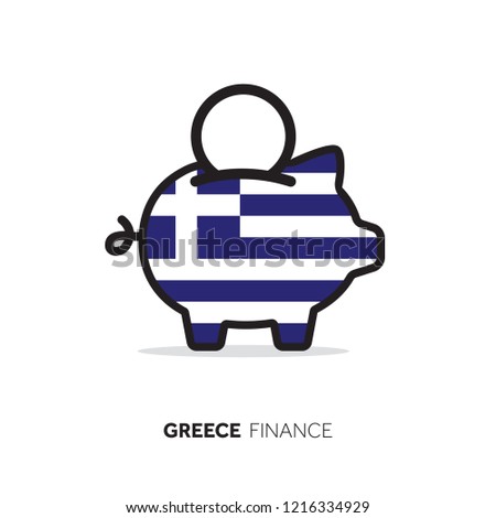 Greece economic concept. Piggy bank with national flag.