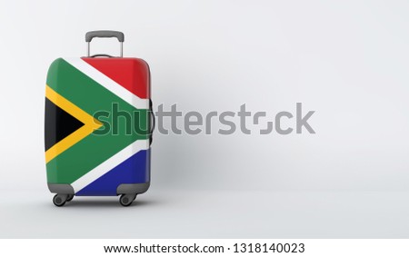 Travel suitcase with the flag of South Africa. Holiday destination. 3D Render Foto stock © 