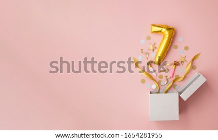 Number 7 birthday balloon celebration gift box lay flat explosion