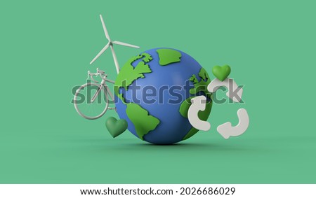 Global recycling. Earth model with a recycle symbol. 3d rendering