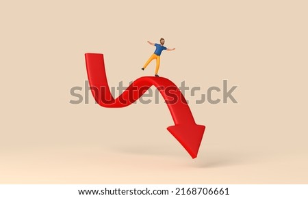 Recession concept. Male character with a red downward arrow. 3D rendering Сток-фото © 