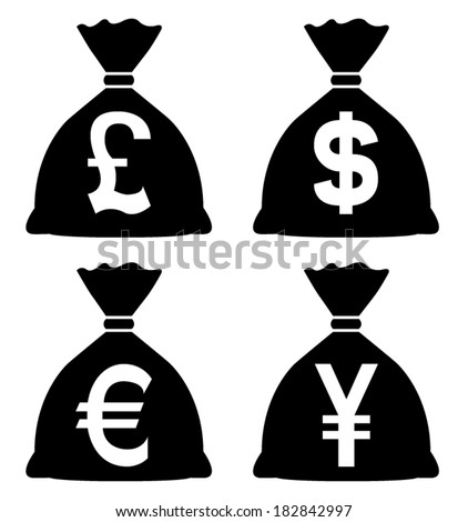 Money Bags with currency symbols