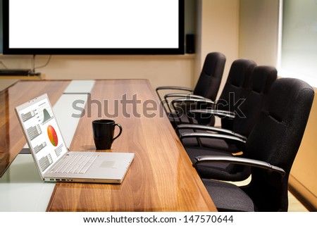 Business data information projector board in conference room, meeting room, boardroom, Classroom, Office.