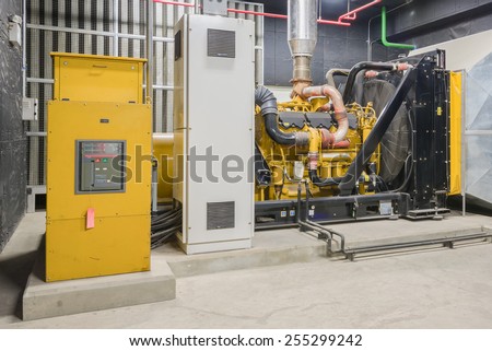 Standby diesel generator unit has a unit mounted radiator and fuel filter system.