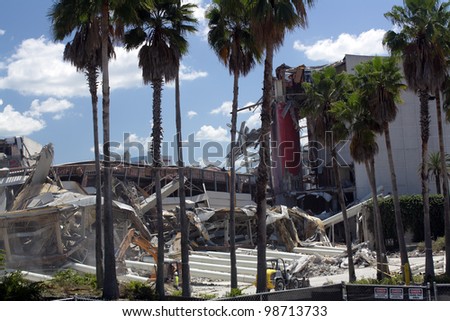 ORLANDO, FL - MARCH 27, 2012: The Amway Arena two days after its planned implosion on March 27, 2012.  The building stood as an Orlando landmark for 23 years.
