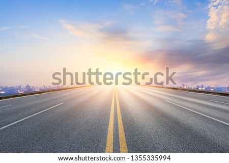 Similar – Image, Stock Photo View of road and sunset sky in wing mirror