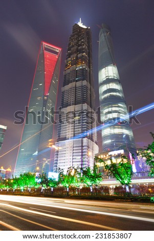 Shanghai - October 5: shanghai lujiazui finance and trade zone skyscraper at night on October 5, 2014 in Shanghai, China.Shanghai is an international metropolis.